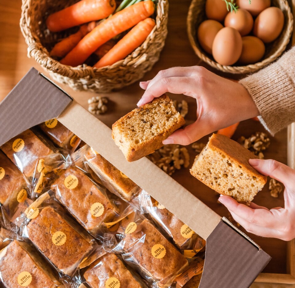 Caja de bizcocho carrot cake sin gluten y sin lactosa 30 uds