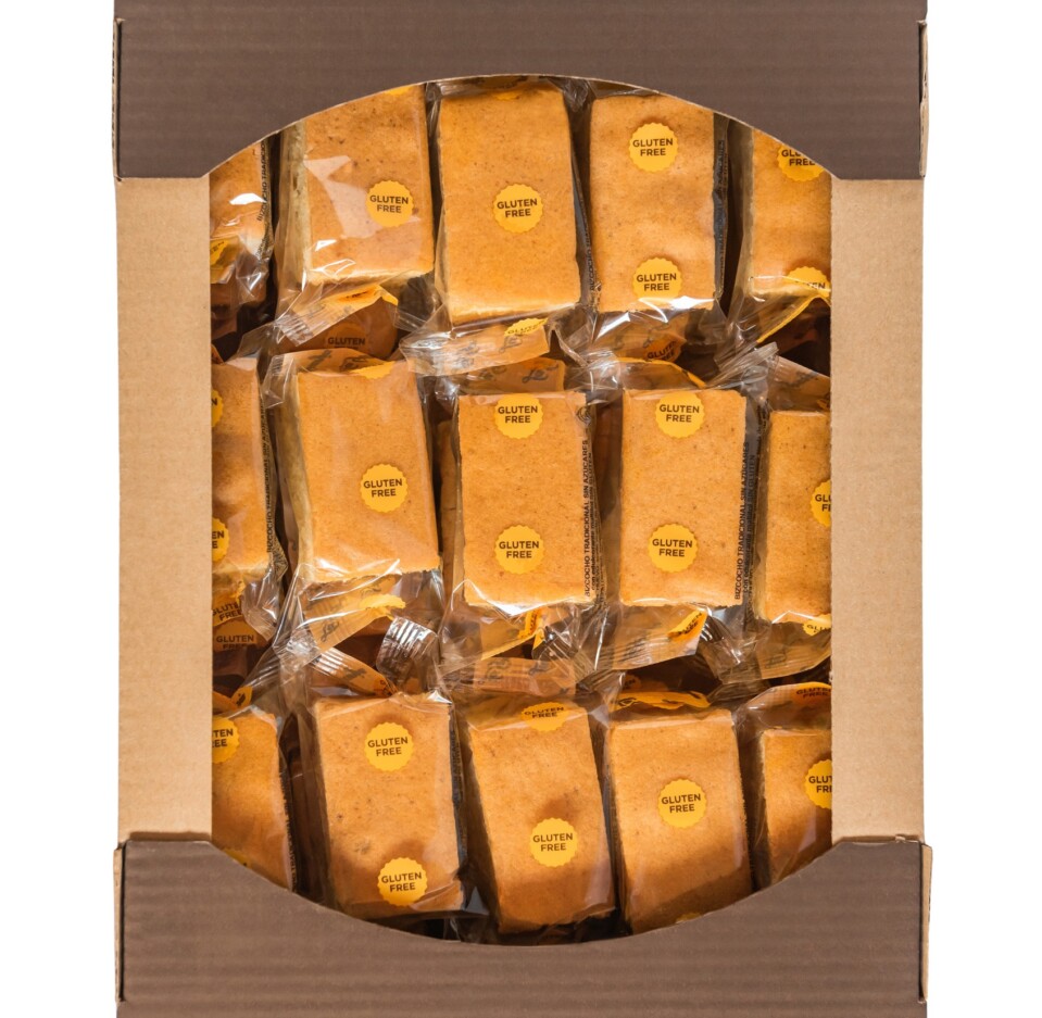 Caja de bizcocho tradicional sin azúcares, sin gluten y sin lactosa 30 uds