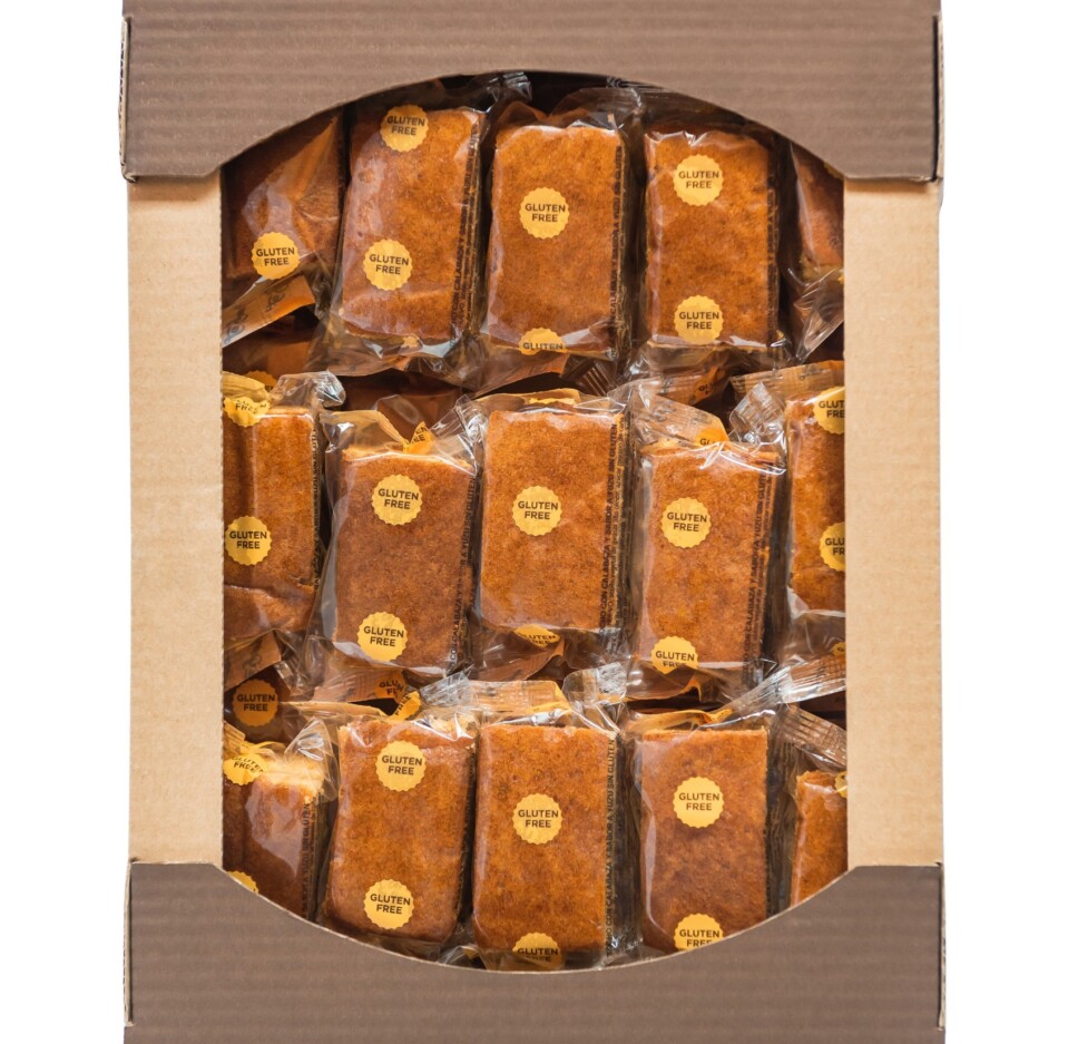 Box of pumpkin and yuzu sponge cake, gluten-free and lactose-free 30uds