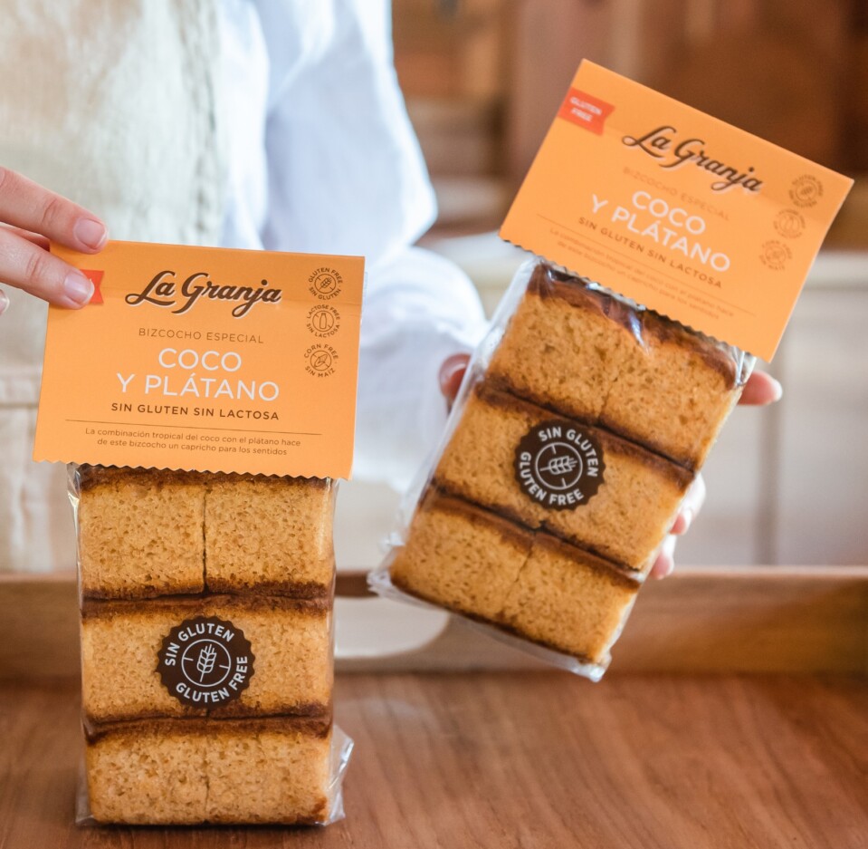 Bizcocho especial coco y plátano sin gluten y sin lactosa