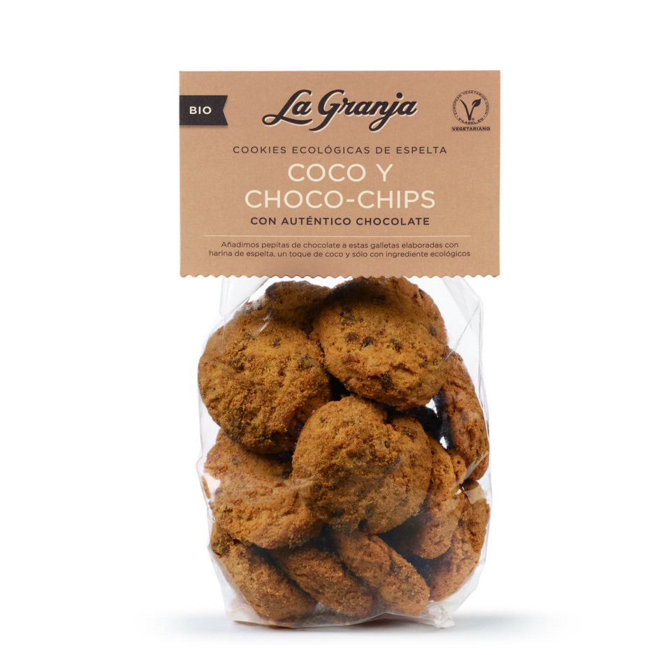 Organic spelt cookies with coconut and chocolate chips