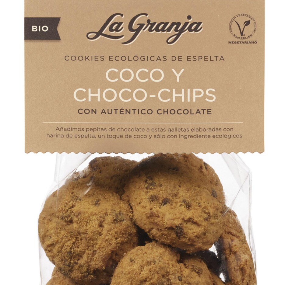 Organic spelt cookies with coconut and chocolate chips