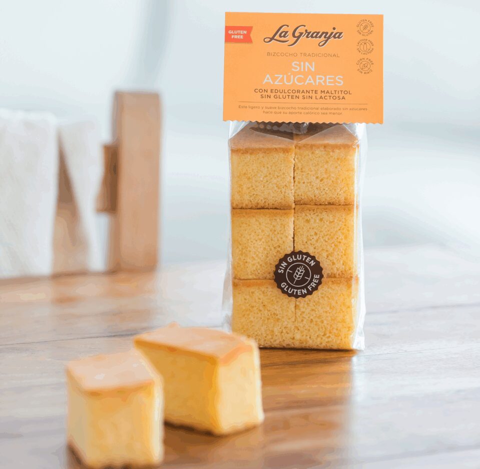 Bizcocho tradicional sin azúcares con edulcorante maltitol, sin gluten y sin lactosa