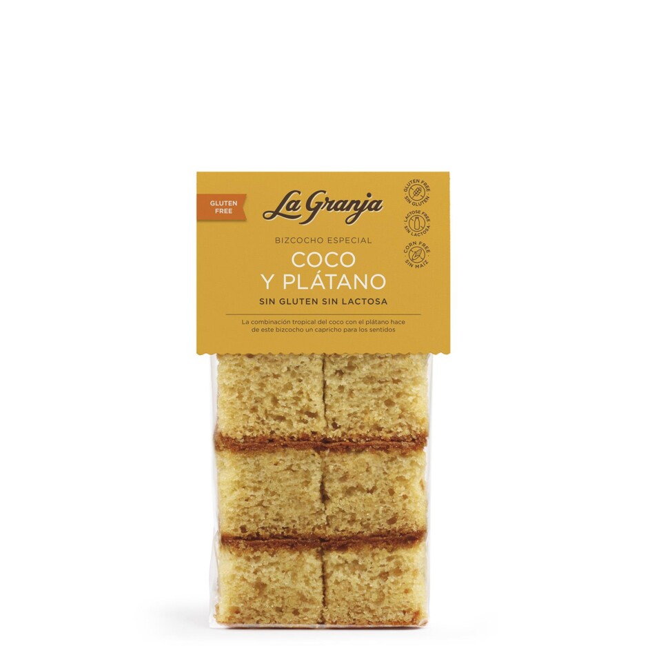 Bizcocho especial coco y plátano sin gluten y sin lactosa