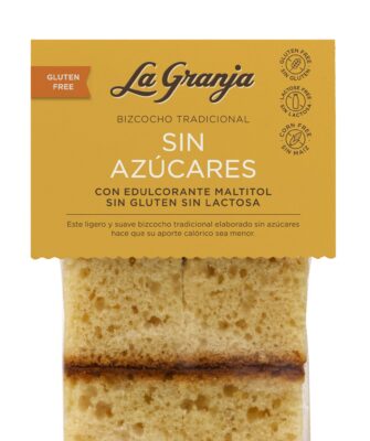 Bizcocho tradicional sin azúcares con edulcorante maltitol, sin gluten y sin lactosa