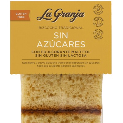 Bizcocho tradicional sin azúcares con edulcorante maltitol, sin gluten y sin lactosa