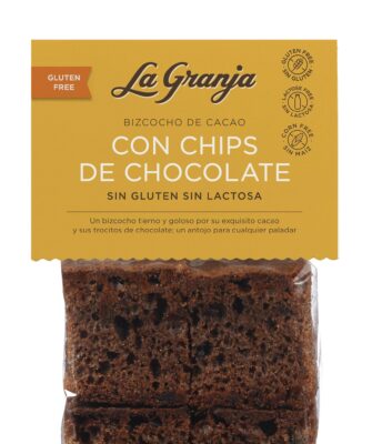 Bizcocho de cacao con chips de chocolate sin gluten y sin lactosa