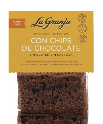 Bizcocho de cacao con chips de chocolate sin gluten y sin lactosa