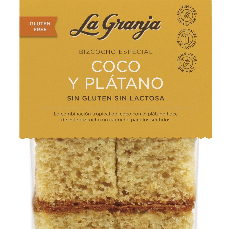 Bizcocho especial coco y plátano sin gluten y sin lactosa