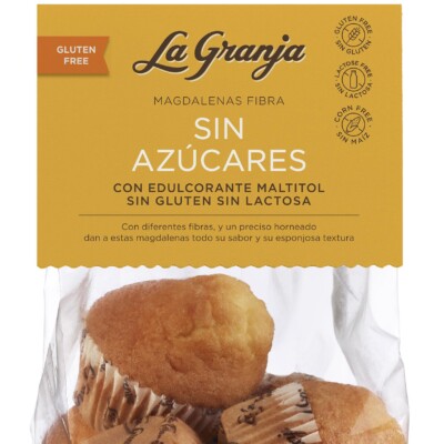 Magdalenas fibra sin azúcares con edulcorante maltitol, sin gluten y sin lactosa